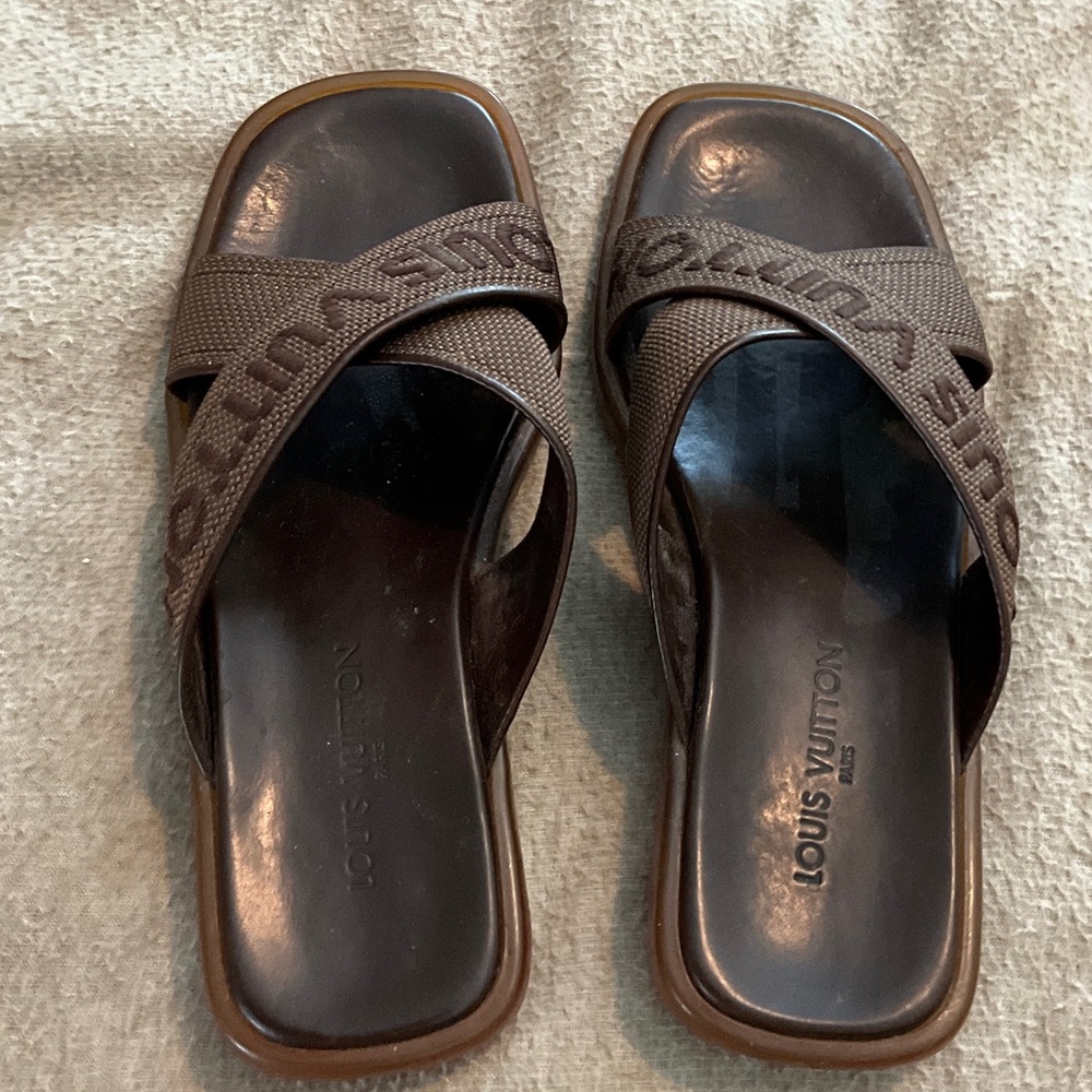 Louis Vuitton Dark Brown Crisscross Slides